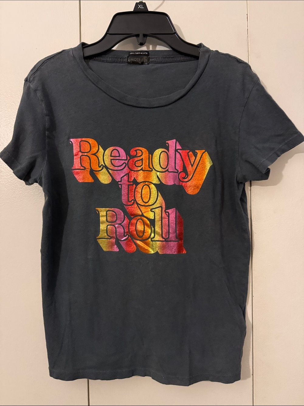 MOTHER gray Tee with Pink, Orange & Yellow 'Ready to Roll' Graphic